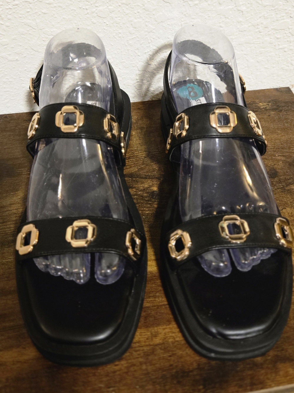 Steve Madden Black Sandals with Gold Buckle Details